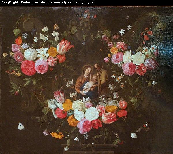 Jan Van Kessel Garland of Flowers with the Holy Family